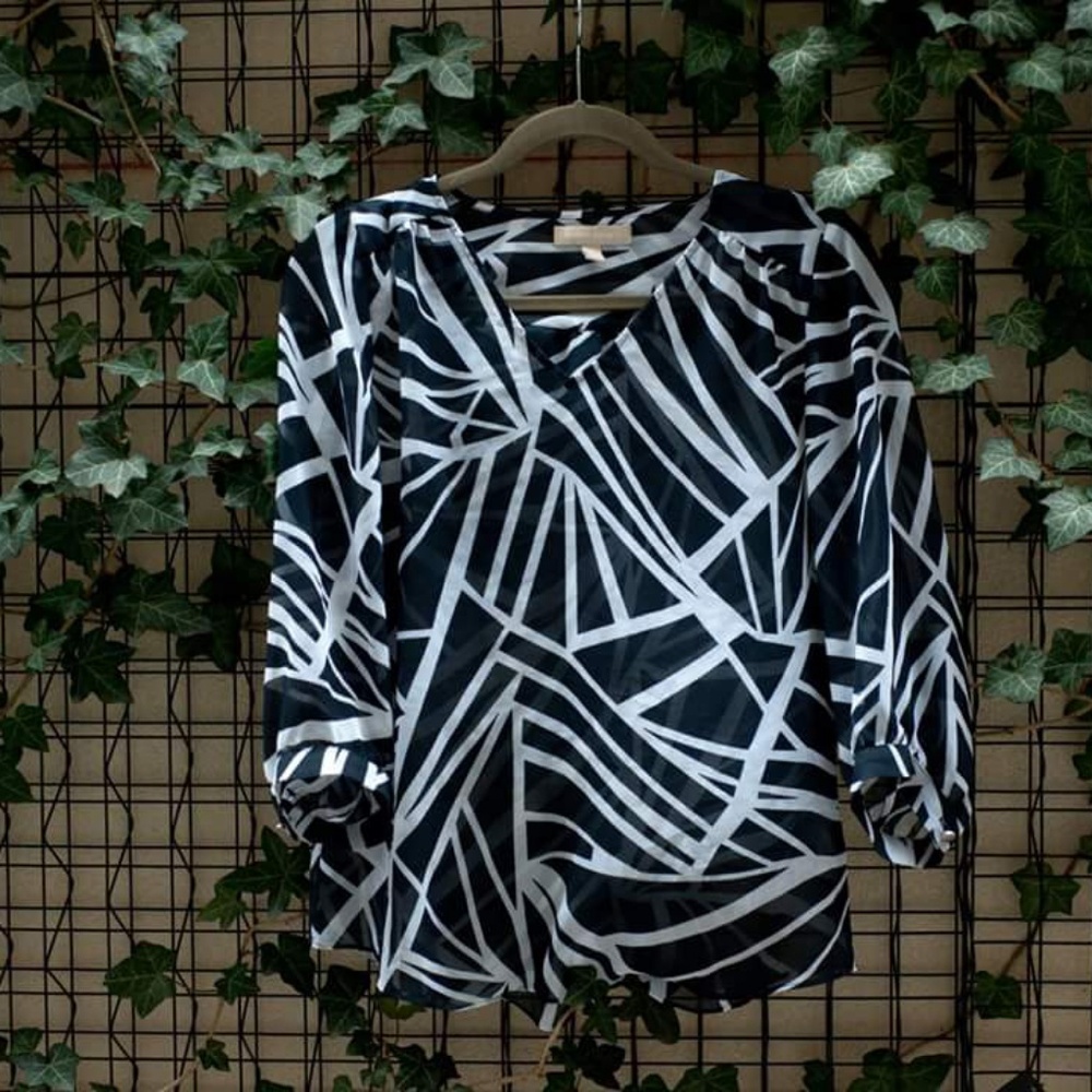 Banana Republic black and white print sheer top